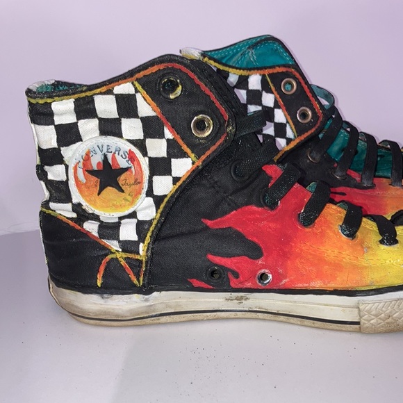 Custom Hand Painted Flame Converse Sneakers SZ 3 kids - Picture 3 of 10